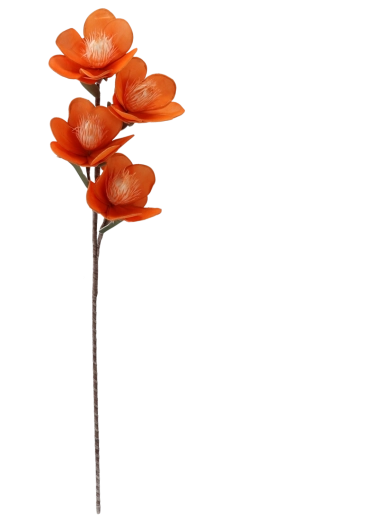 Magnolia artificielle décorative – orange, 4 fleurs, 93 cm