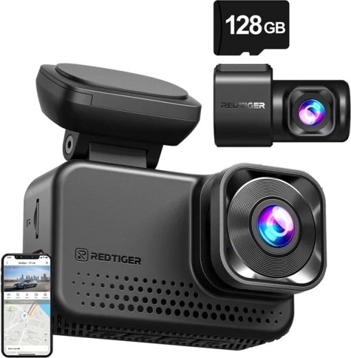 Dashcam REDTIGER VC70 4K en 2,5K met Wi-Fi en 128GB-kaart