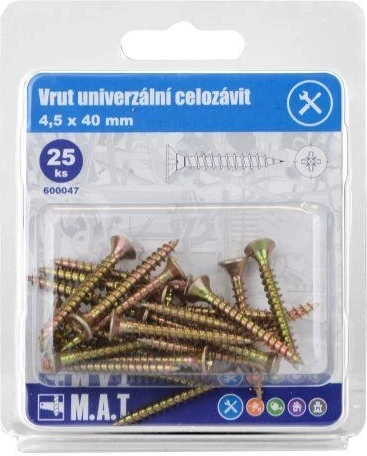 Vis universelles à filetage total 4,5 × 40 mm, galvanisées (25 pcs)