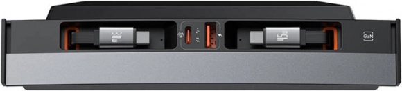 Autoverdeler Baseus T‑Space USB‑C/USB‑A met uittrekbare kabels voor TESLA, 45 W, zwart