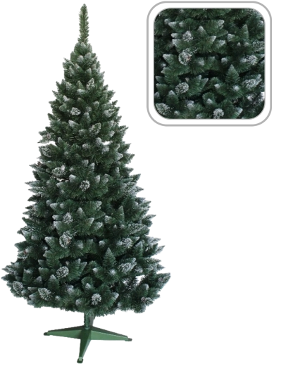 Snowy artificial pine Christmas tree with glitter and cones 180 cm
