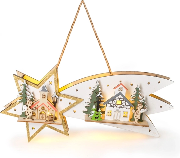 Solight LED houten kerstkomet met timer 10× LED, warm wit, 31 cm - 1 stuk