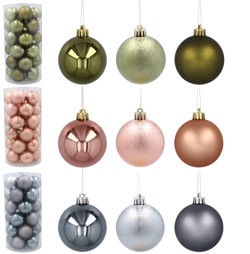 Set aus 30 Weihnachtskugeln 6 cm – olivgrün, kupfer und graphit