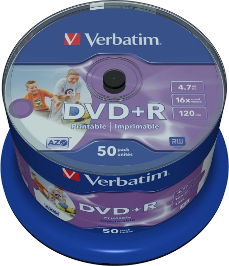 Verbatim DVD+R 4.7 GB 16x Wide Inkjet Printable - 50 pcs