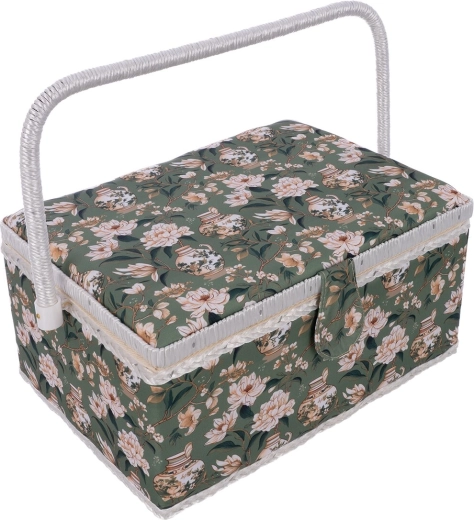Green sewing box (wood and polyester) 31 × 23.5 × 16 cm