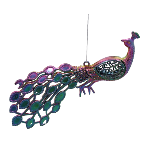 Décoration de Noël – paon à effet irisé, 20 cm