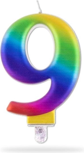 Geburtstagskerze Zahl 9 regenbogenfarben 7,5 cm zum Einstecken