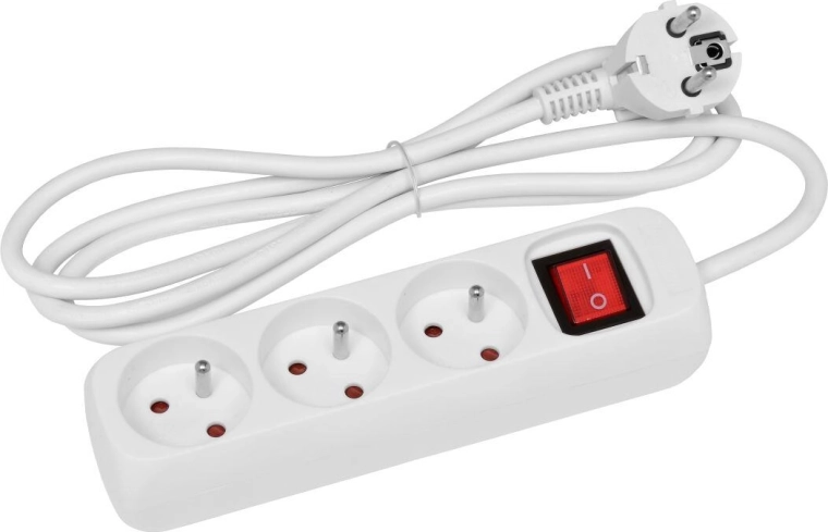 Extension power strip 3 m with 3 sockets and switch