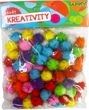 Glitter pom pom balls 15 mm, mixed colors, 80 pcs
