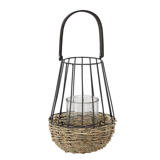 Metalen lantaarn zwart-bruin met glazen inzet 26 × 41 cm