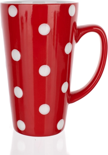 Tall ceramic mug with polka dots 450 ml – red