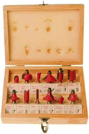 Set of wood router bits 8 mm, 12 pcs in a wooden box