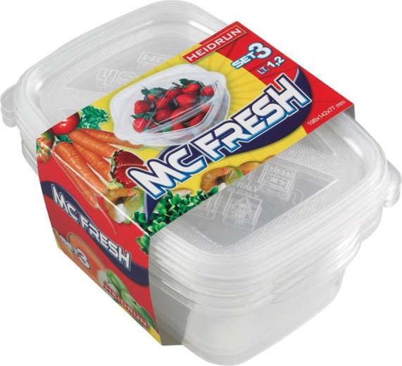 Boîte plastique avec couvercle HEIDRUN McFresh 1,2 l, lot de 3 pièces