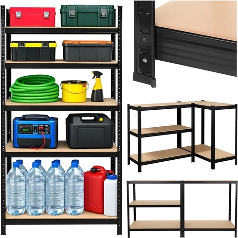 Metal shelf for garage and basement 180 × 90 × 40 cm, black, 5 shelves BIGSTREN