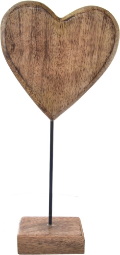 Décoration cœur en bois de manguier sur socle