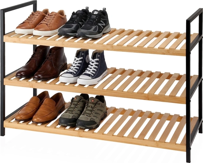 Storage Solutions étagère à chaussures en bambou avec 3 niveaux 70 × 30 × 48 cm - 1 pièce