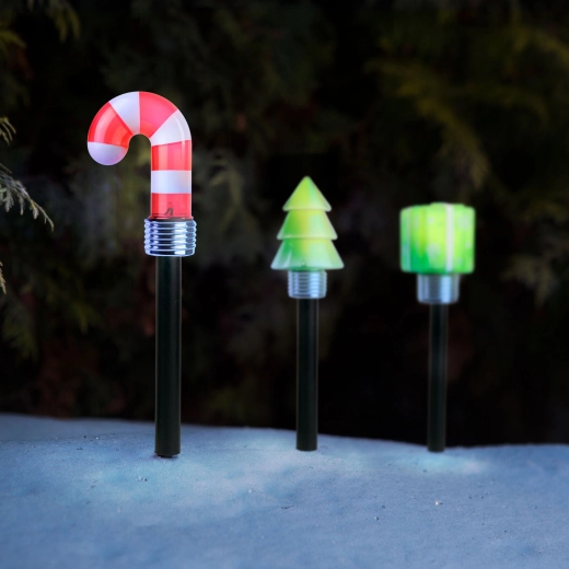 Kerstzonnelampje met ledverlichting in de vorm van een cadeau, kerstboom of zuurstok - 1 stuk