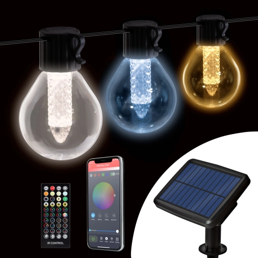 Slim solar lichtsnoer met 15 witte ledlampen, Bluetooth en instelbare lichtkleur