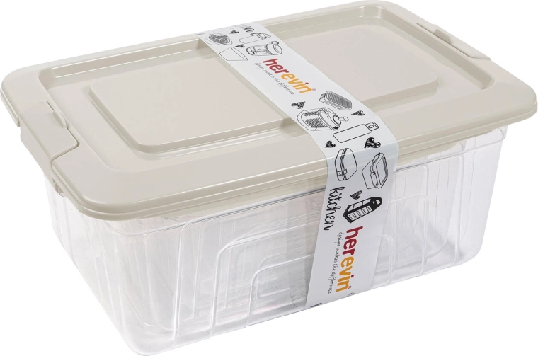 Set of rectangular containers with lids, 4 pcs (1.2–5.4 l), transparent/cream