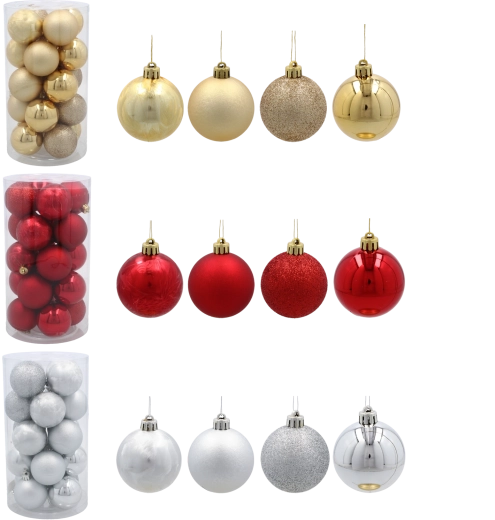 Set van 20 kerstballen 5 cm – rood, goud en zilver