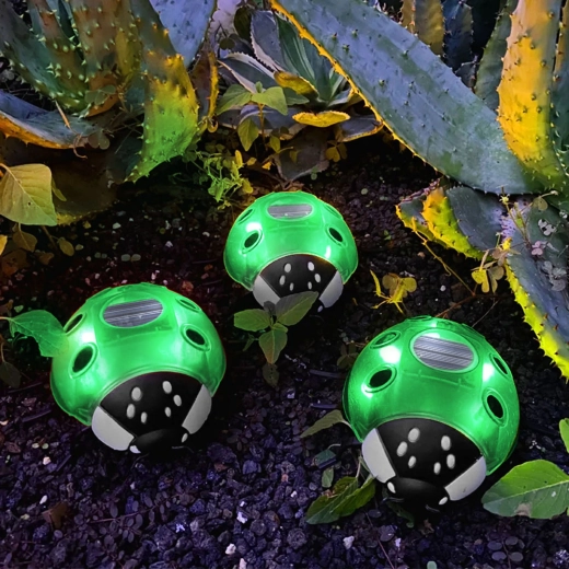Groen zonne-LED-licht in de vorm van een lieveheersbeestje met 6 warmwitte LED's