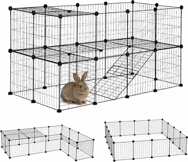 Petsi modularer Laufstall für Kaninchen und größere Nagetiere, 35 Paneele, schwarz