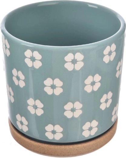Ceramic flowerpot – green flower motif, 15 × 15 × 15 cm