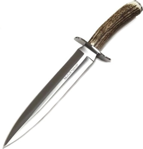 Muela Vikingo 23A hunting dagger with antler handle and leather sheath, 23 cm blade