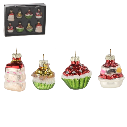 Set of Glass Christmas Ornaments Shaped Like Muffins, 8 pcs
