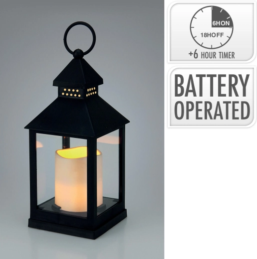 Lanterne décorative LED en verre avec minuterie 23 × 10 × 10 cm noire