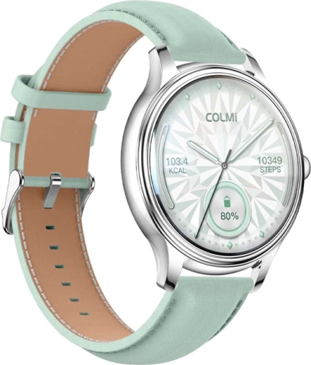 Slimme horloge Colmi L28 zilver‑groen met leren band