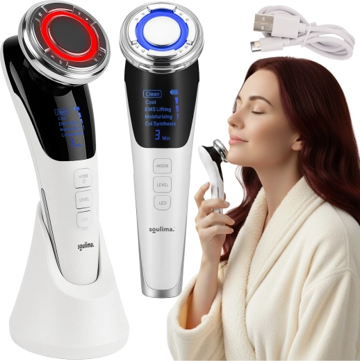 Soulima wireless facial massager 5-in-1 with EMS, LED, heat and cooling