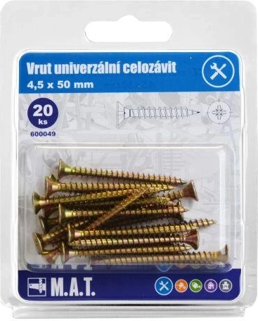 Universele schroeven, volledig schroefdraad 4,5 × 50 mm, verzinkt, 20 st.