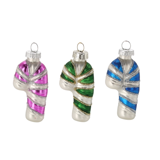 Glas Weihnachtsbaumschmuck Zuckerstange – Farbmix, 12 Stk.