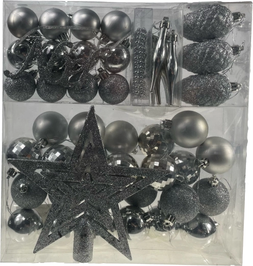 Set van 48 zilveren kerstversieringen