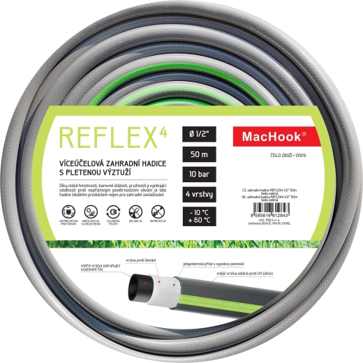 tuyau d’arrosage Reflex4 1/2" 50 m gris‑vert