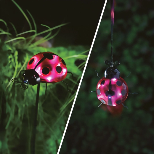 Zonne-LED-lamp lieveheersbeestje voor de tuin, met grondpin of clip, rood