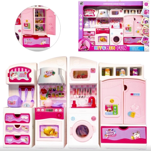 Roze keukenmeubel- en accessoireset voor poppen - 1 stuk