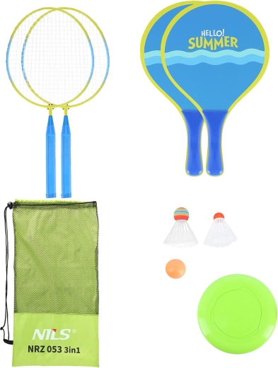Set plage et jardin 3-en-1 NILS – badminton, raquettes et frisbee
