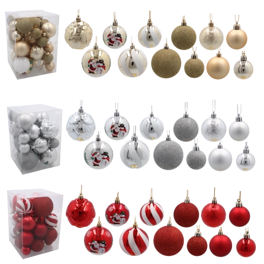 Set van 30 kerstballen rood, zilver en goud