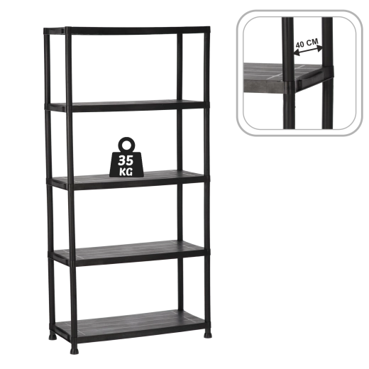 Plastic shelving unit, 5 shelves, 90 × 40 × 180 cm