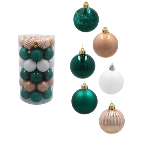 Set of Christmas Balls 6 cm – green, champagne and white, 41 pcs