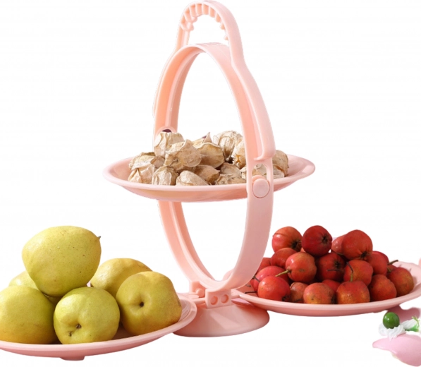 Présentoir pliable à étages pour gâteaux et fruits – rose