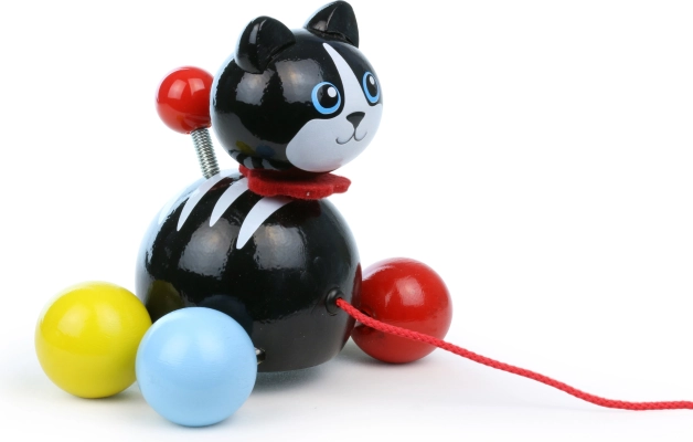 Vilac pull-along cat Minou – wooden toy on a string