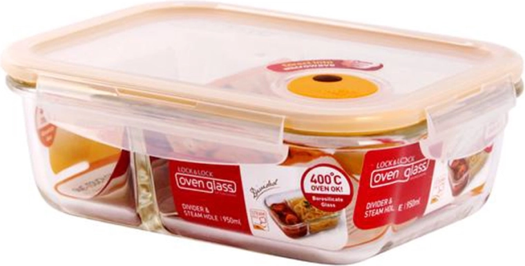 Glas-Auflaufform mit Trennfach und Deckel 950 ml aus Borosilikatglas