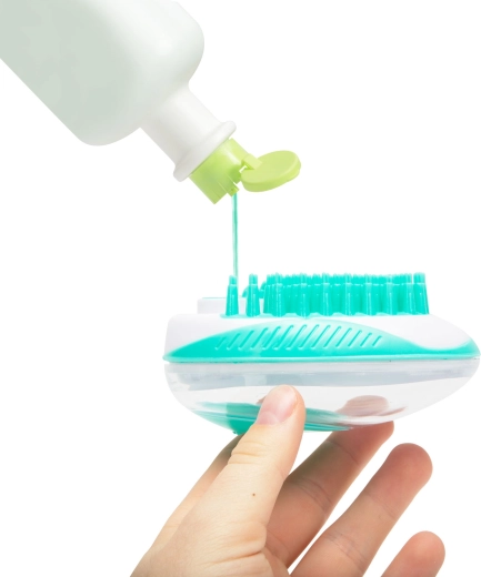 Badscrubborstel voor huisdieren met shampoondispenser