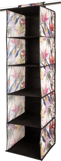 Hanging fabric closet organizer with floral pattern, 5 shelves, 30 × 30 × 120 cm
