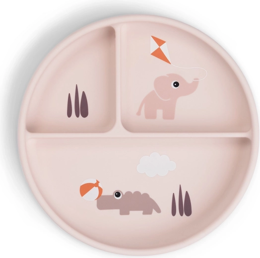 Done by Deer assiette compartimentée à ventouse Stick&Stay Playground rose
