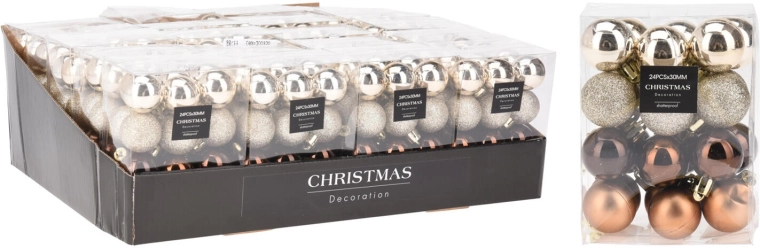 Christmas baubles 3 cm brown-gold, mix 24 pcs