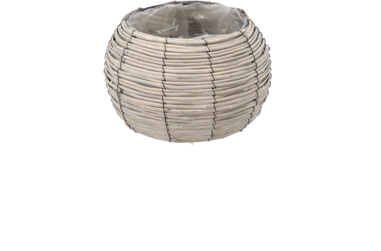 Rieten plantenpot-omhulsel rond 28 × 17 cm grijs